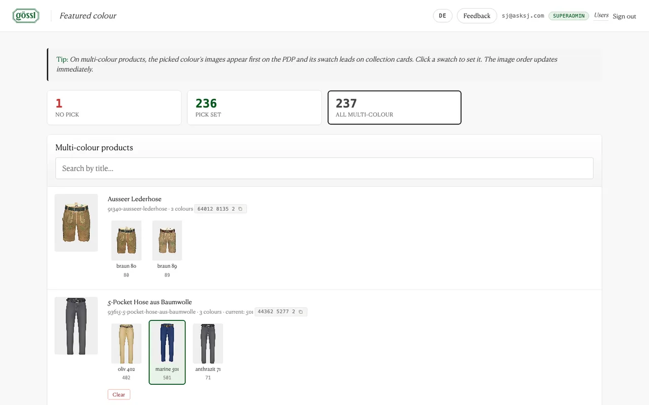 Curation hub for the catalogue