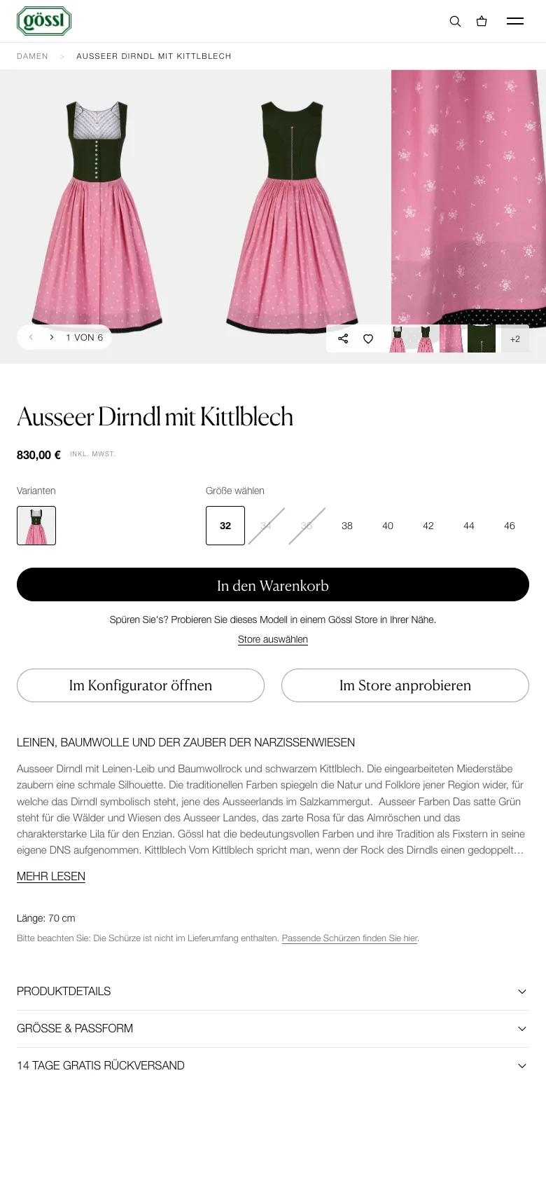 Product page on a phone