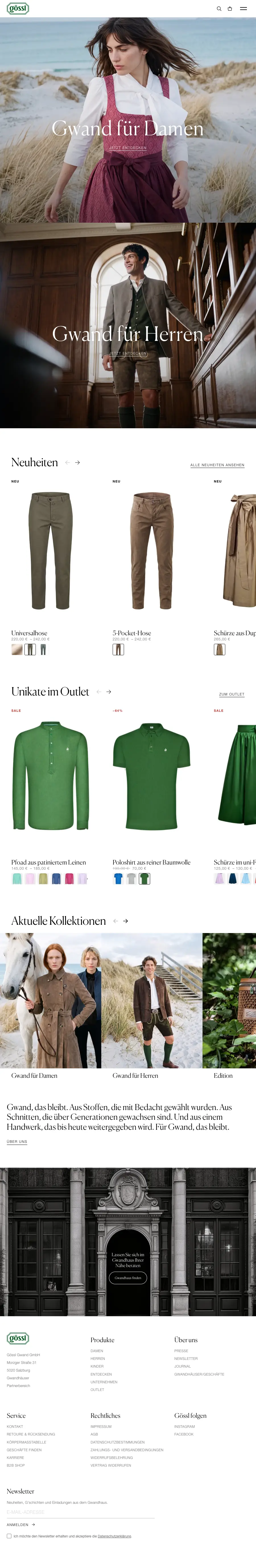 The new goessl.com storefront on Shopify — full-page screenshot
